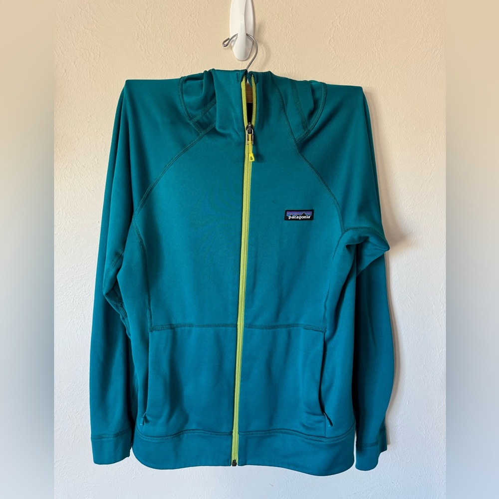 Patagonia Teal Hooded Full Zip Jacket Lime Zipper Women’s Small